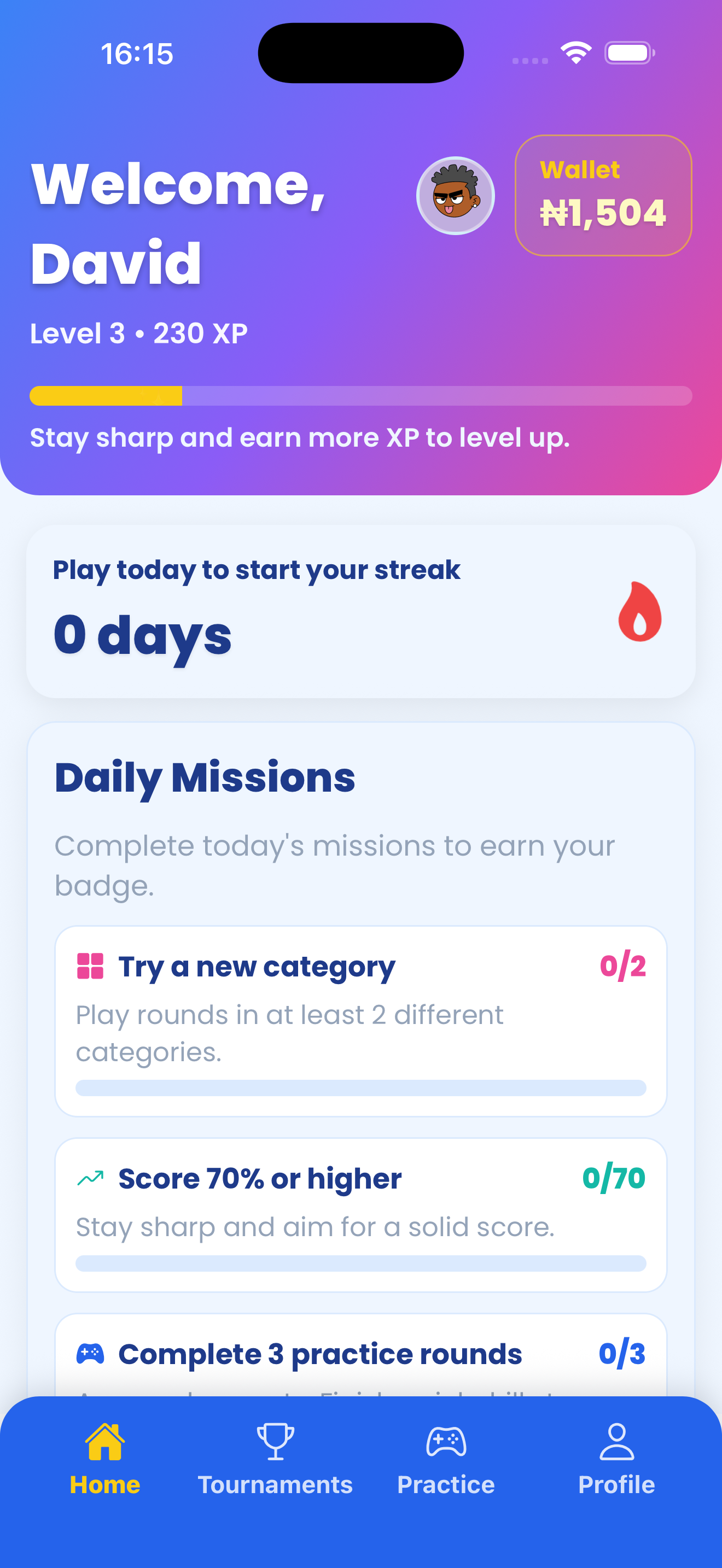 Isabee app home screen