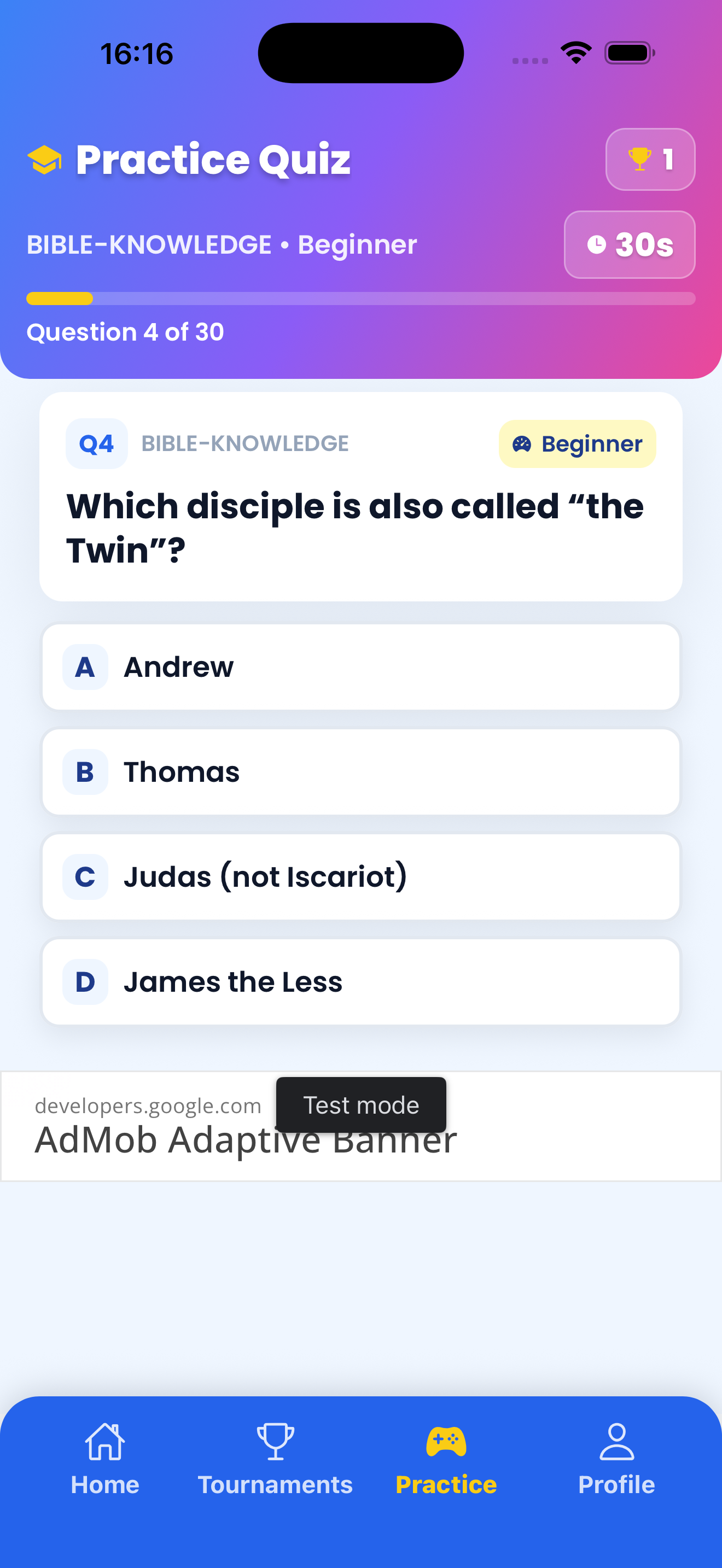 Isabee practice quiz screen